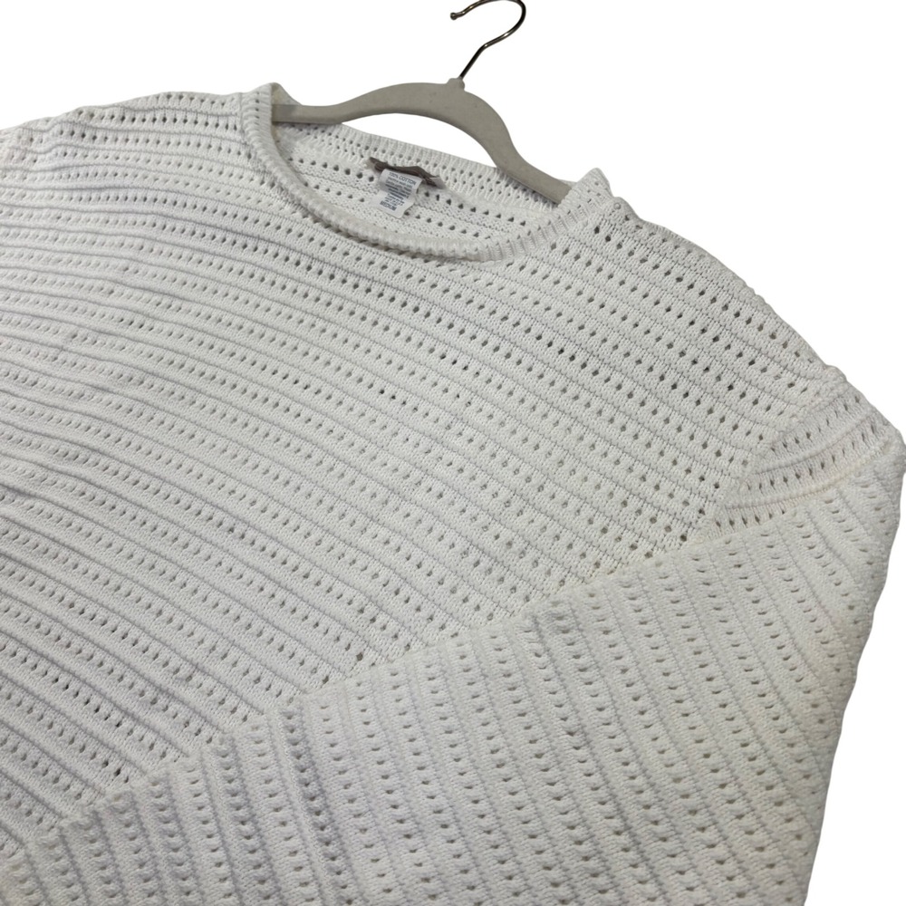 Cherokee Vintage White Cotton Pointelle Knit Crewneck Sweater Medium Made in USA